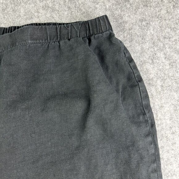 FLAX Linen Pants Women Medium Black Flowy Lagenlook Quiet Luxury Coastal Pull On - Picture 3 of 15